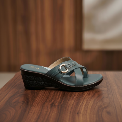 Premium Teal Comfort Wedge Sandals for Women | Soft Cushion Footbed | PU Sole | Slip-On Daily Wear