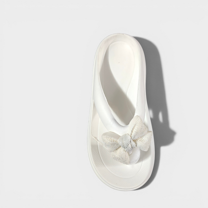 Elegant White Bow Comfort Sliders