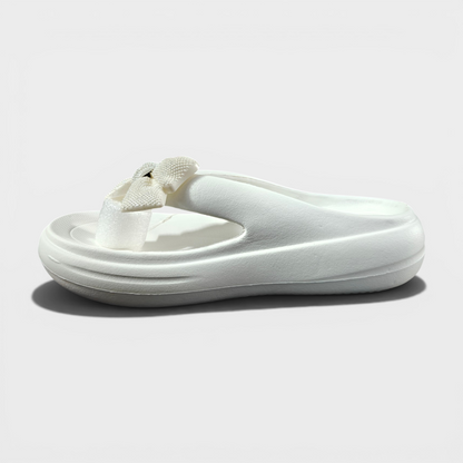 Elegant White Bow Comfort Sliders