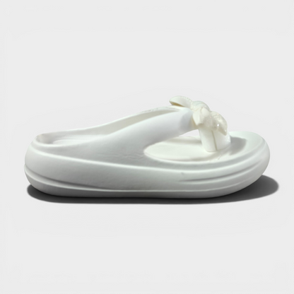 Elegant White Bow Comfort Sliders