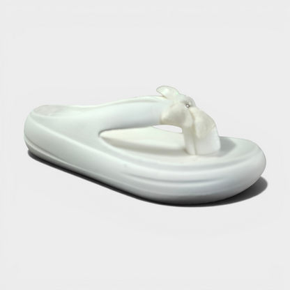 Elegant White Bow Comfort Sliders