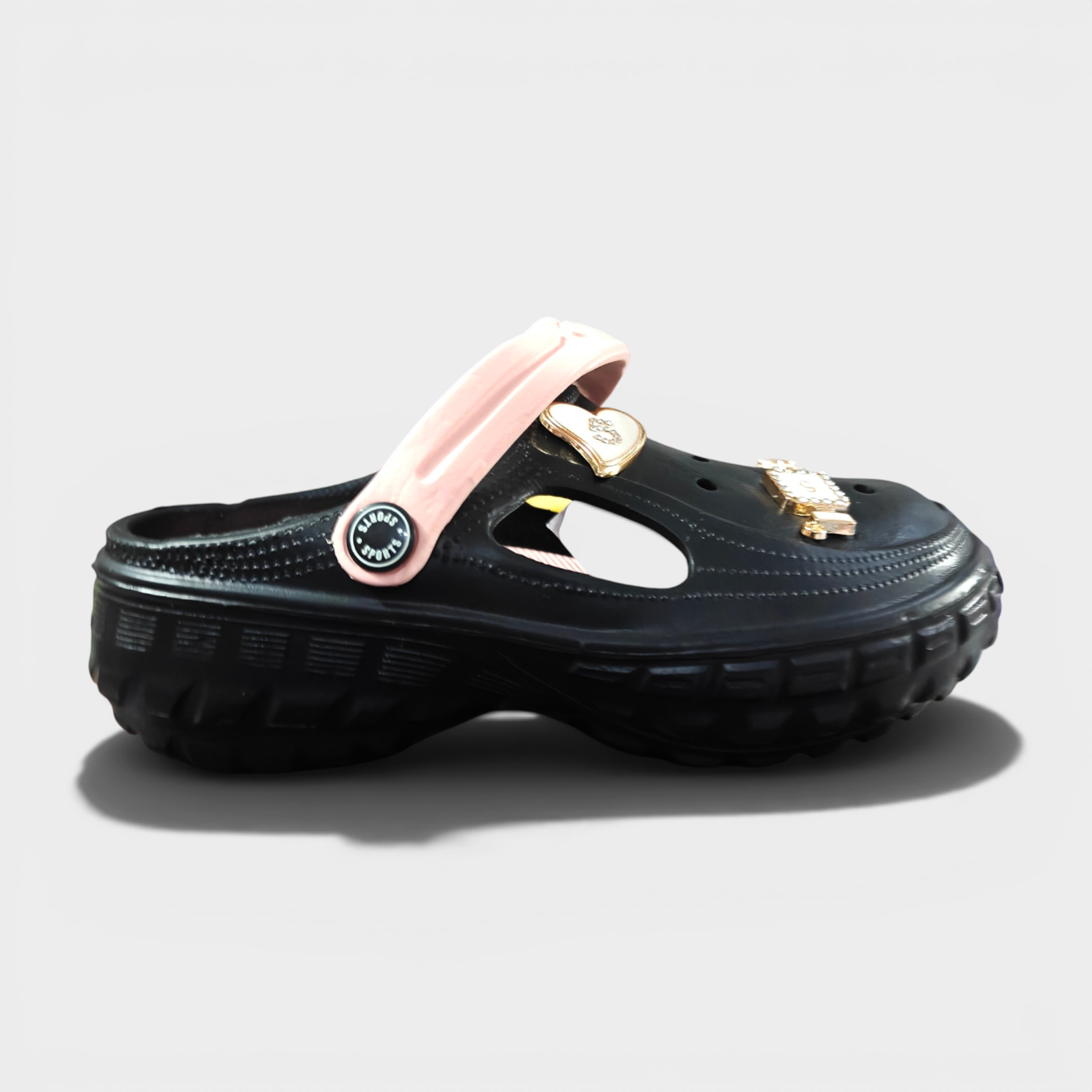 Cute Charm Clogs for Kids – Black & Pink Lightweight Comfort Shoes