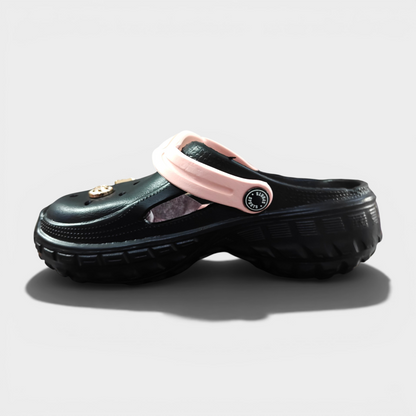 Cute Charm Clogs for Kids – Black & Pink Lightweight Comfort Shoes