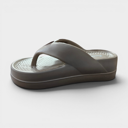 Elegant Bow Platform Flip Flops for Girls – Beige & Pink Casual Slippers