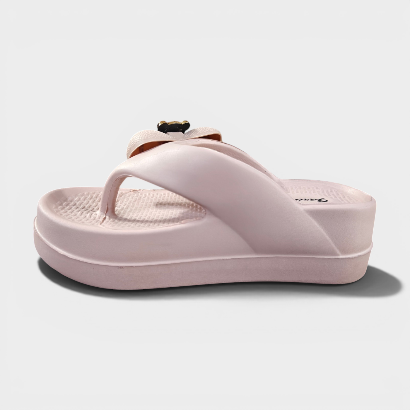 Cute Bear Bow Platform Flip Flops for Girls – Soft Pink Comfort Slippers